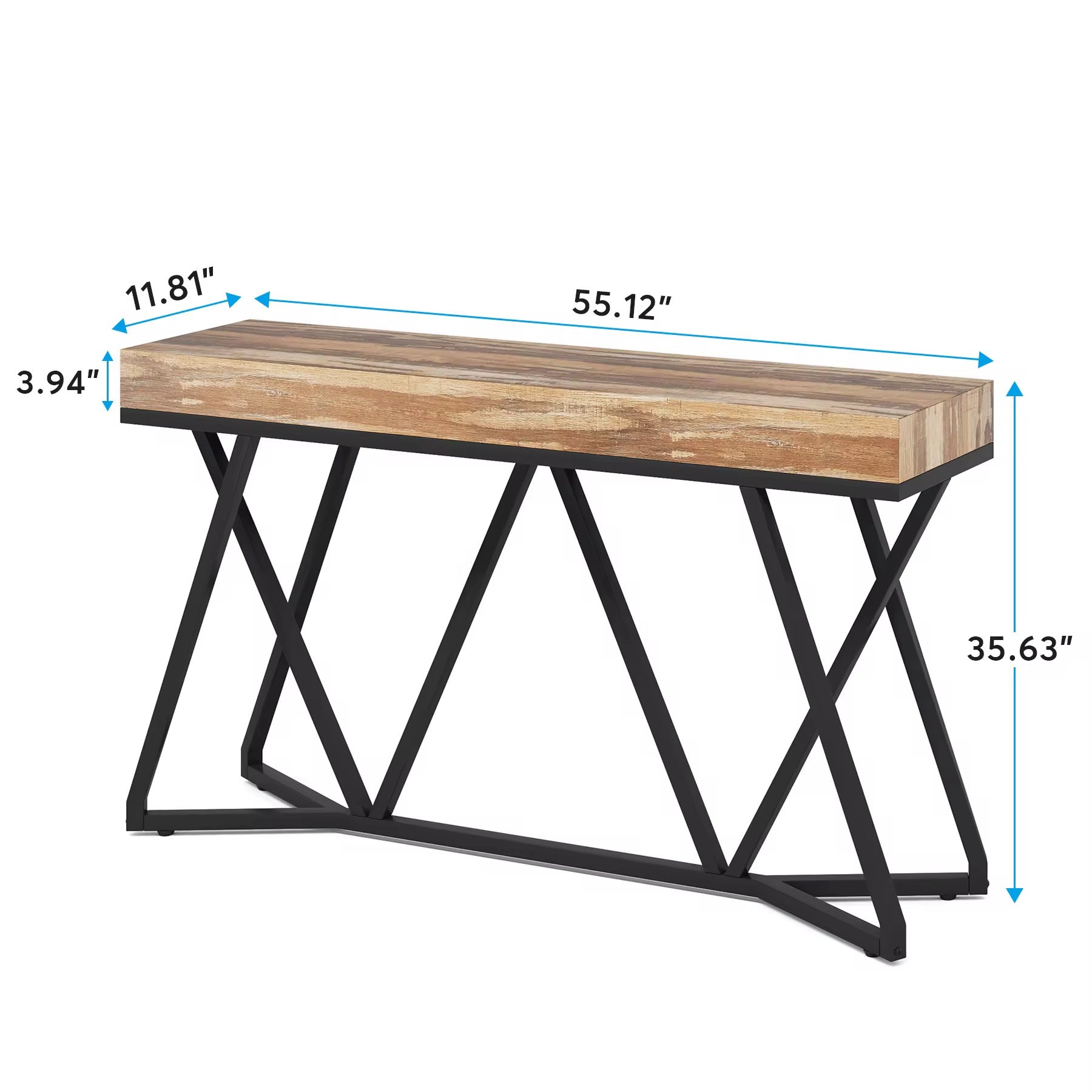 Table console design moderne 55 pouces avec base en métal unique pour derrière le foyer du canapé ou l’utilisation d’accent industriel