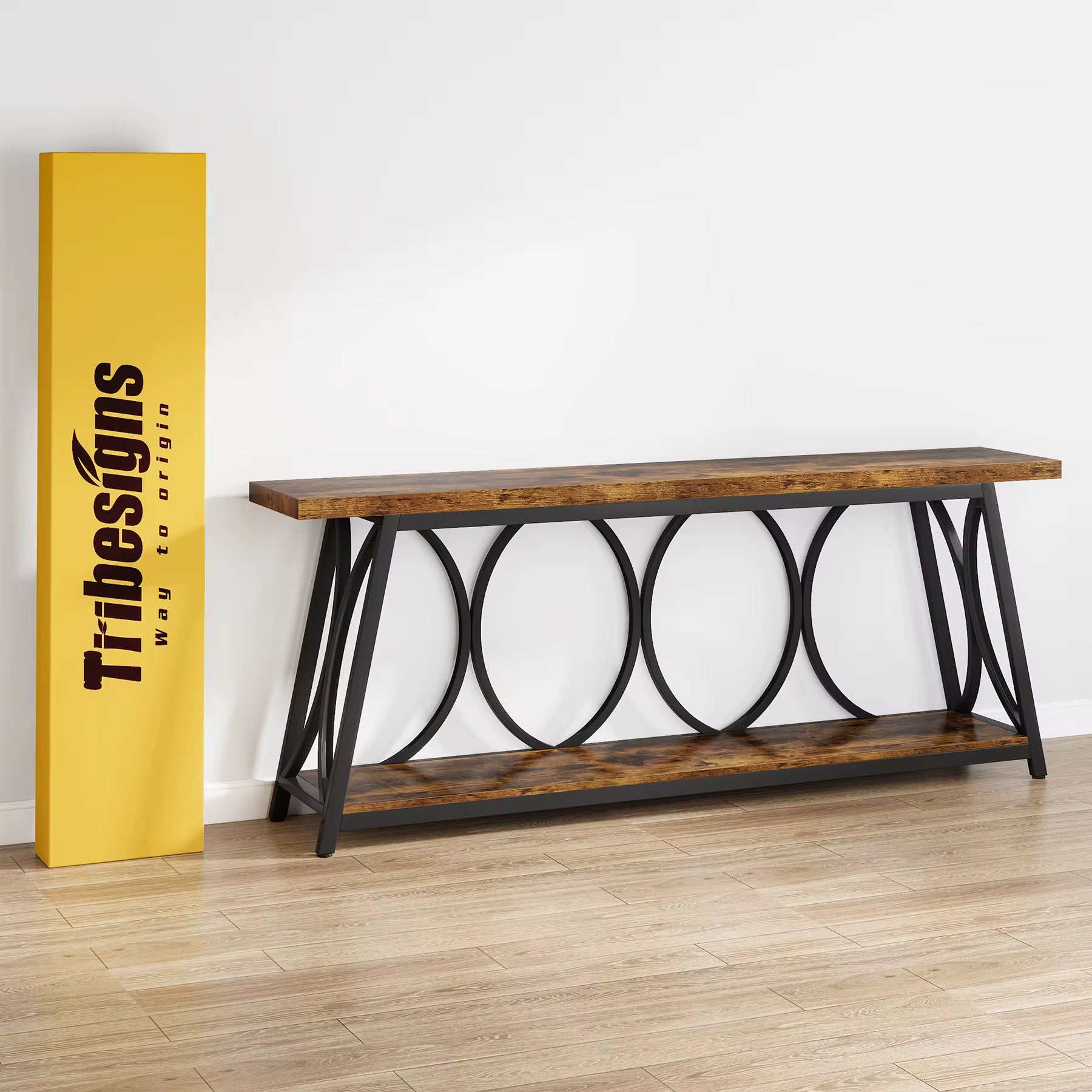 Table console d’entrée à 2 niveaux , table de canapé derrière le canapé avec étagères de rangement