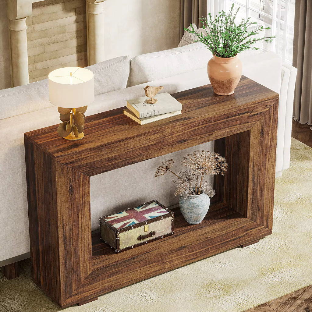 Entrée meubles moderne accent antique rustique rétro bois rectangulaire géométrique couloir console table de 120 cm
