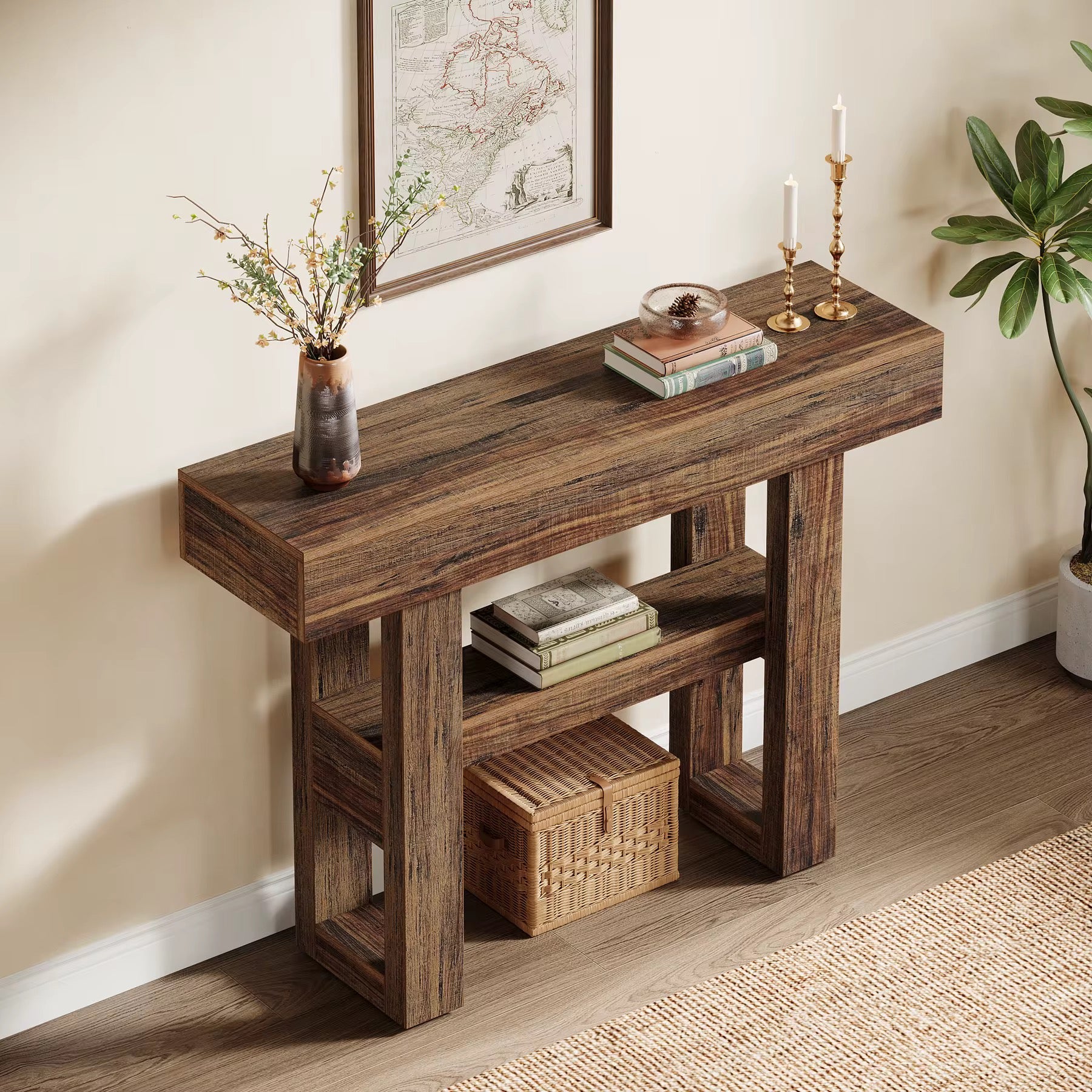 Table console ferme de 41.34 pouces table de canapé étroite à 2 niveaux derrière le canapé