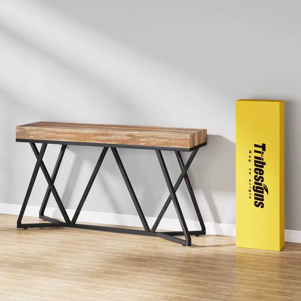 Table console design moderne 55 pouces avec base en métal unique pour derrière le foyer du canapé ou l’utilisation d’accent industriel